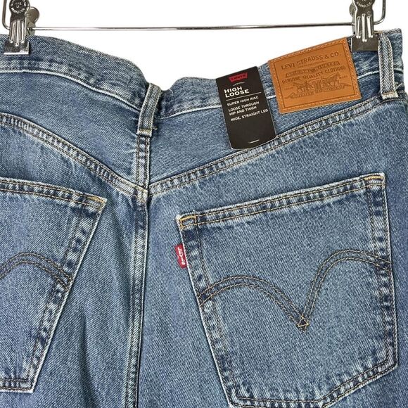 Levis Premium Jeans Womens 31 Blue High Loose Distressed Straight Wide Leg NEW - Picture 7 of 12